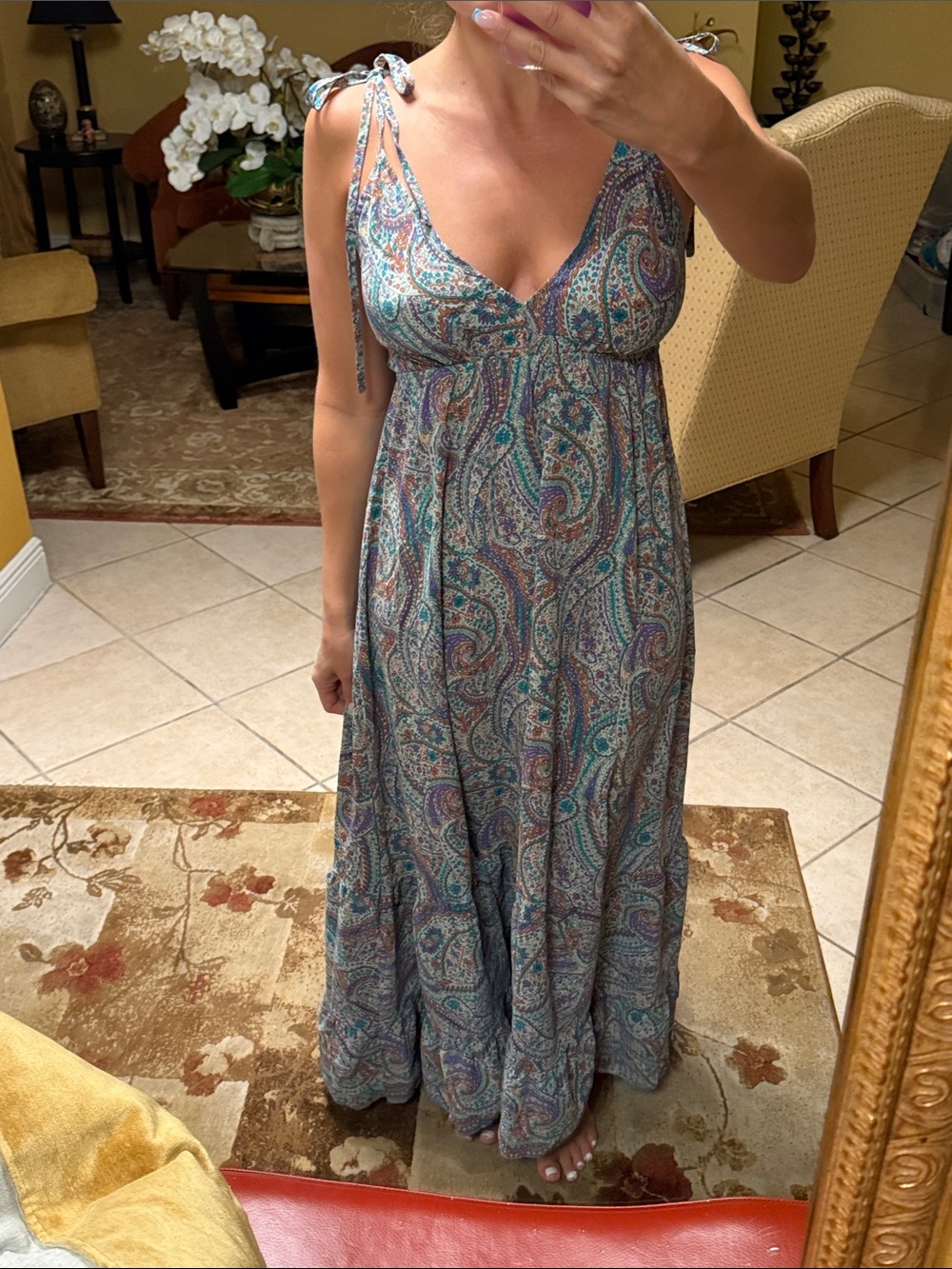 SHEIN Teal and Purple Paisley Tie-Shoulder Maxi Dress